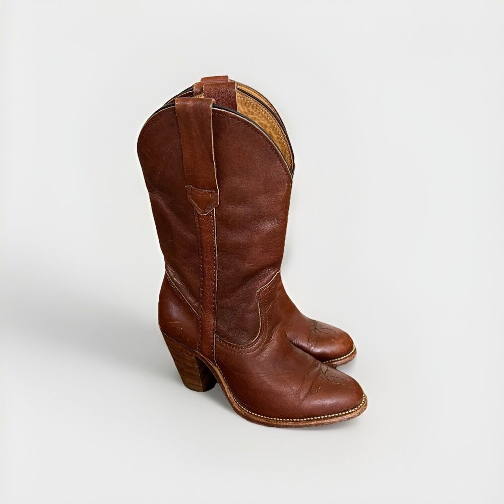 Vintage 1970s FRYE Cowboy Boots Women’s 4 B  Brown Leather Western Made In USA